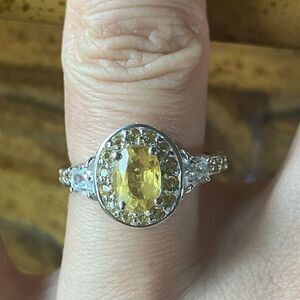Natural Yellow Sapphire Sterling Silver Ring Size 7